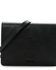 Grained Calfskin Embossed Medusa Flap Bag Black