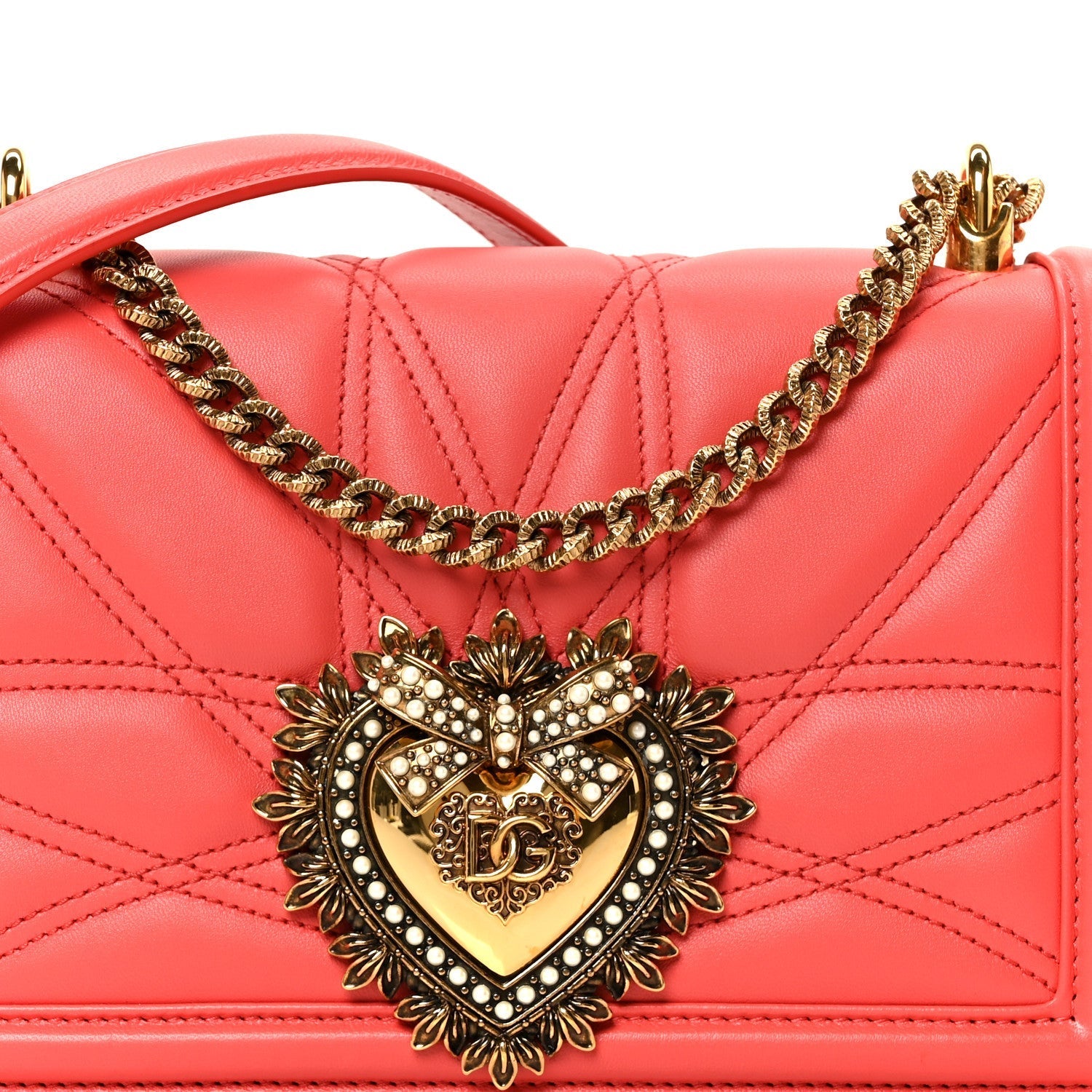 Lambskin Medium Devotion Crossbody Bag Corallo
