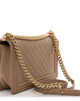 Caviar Quilted New Medium Boy Flap Dark Beige