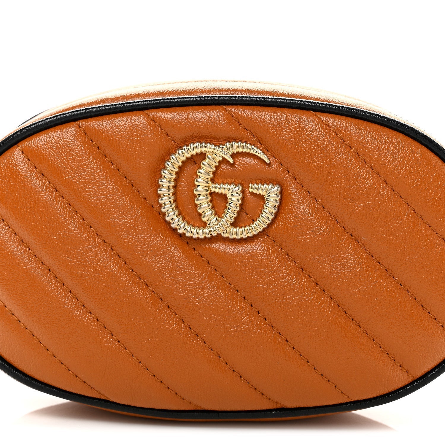 Vintage Effect Calfskin Matelasse Diagonal Torchon GG Marmont Belt Bag 95 38 Cognac