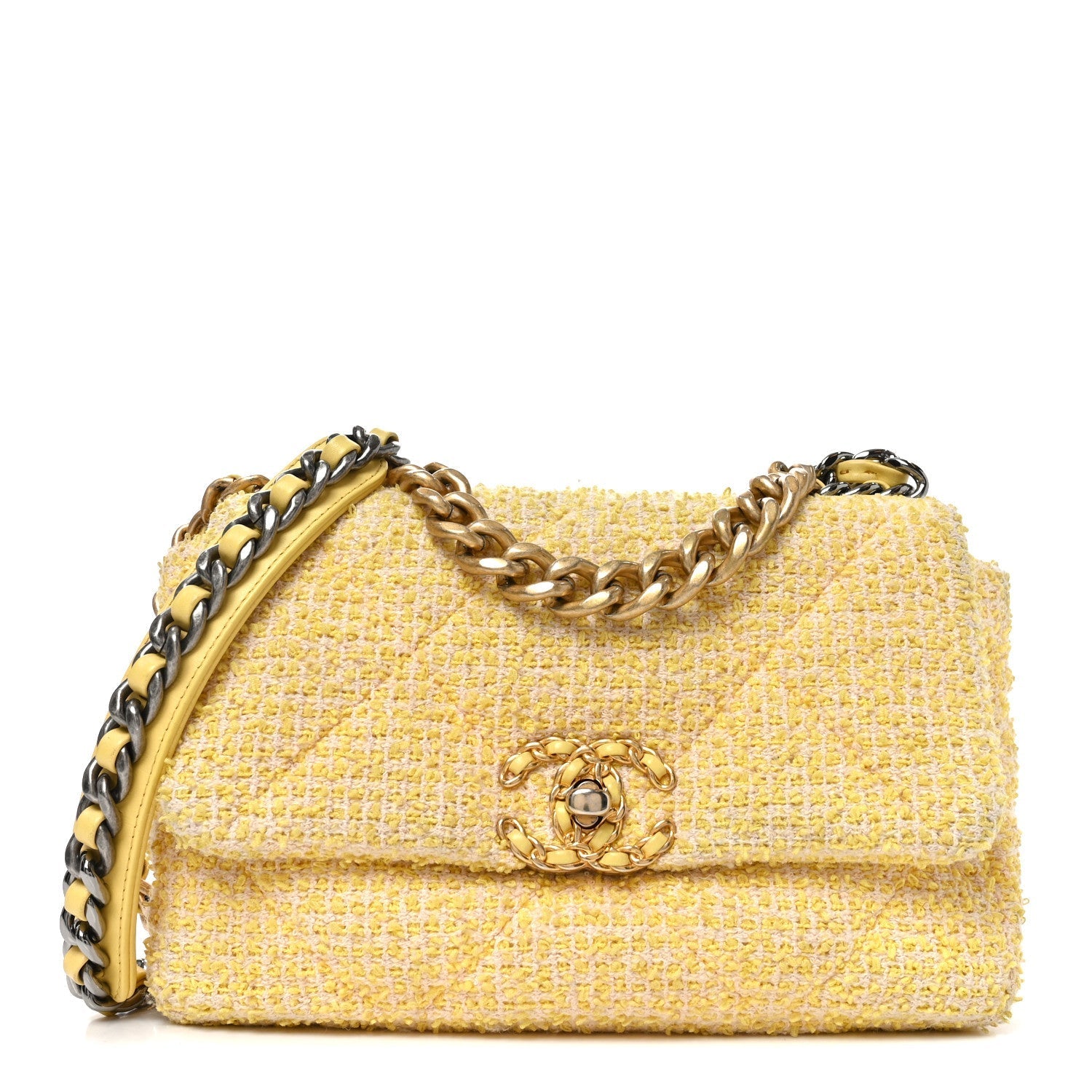 Tweed Quilted Medium CHNL 19 Flap Yellow Pink