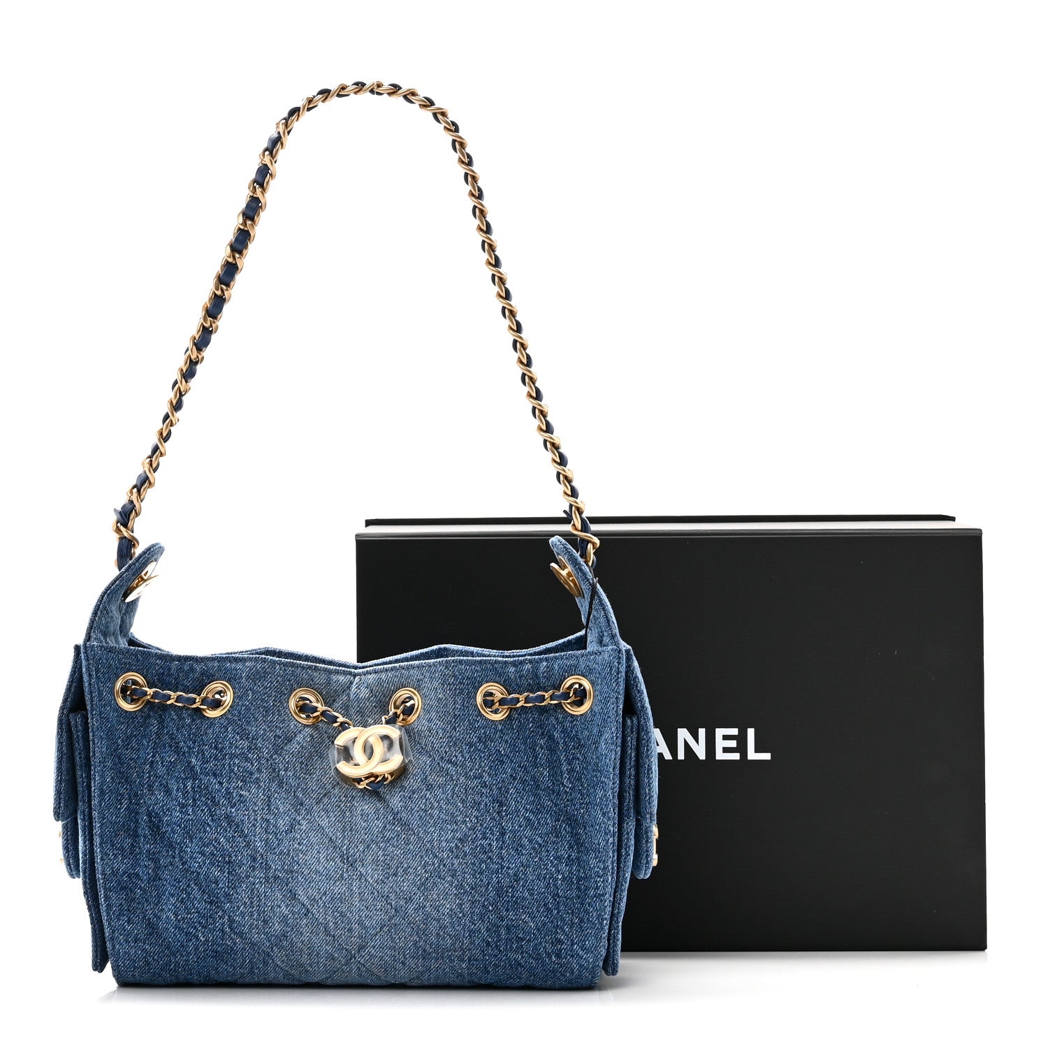 Washed Denim Quilted Mini CHNL 25 Handbag Blue