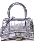 Metallic Calfskin Crocodile Embossed Hourglass Top Handle Bag XS Lilac