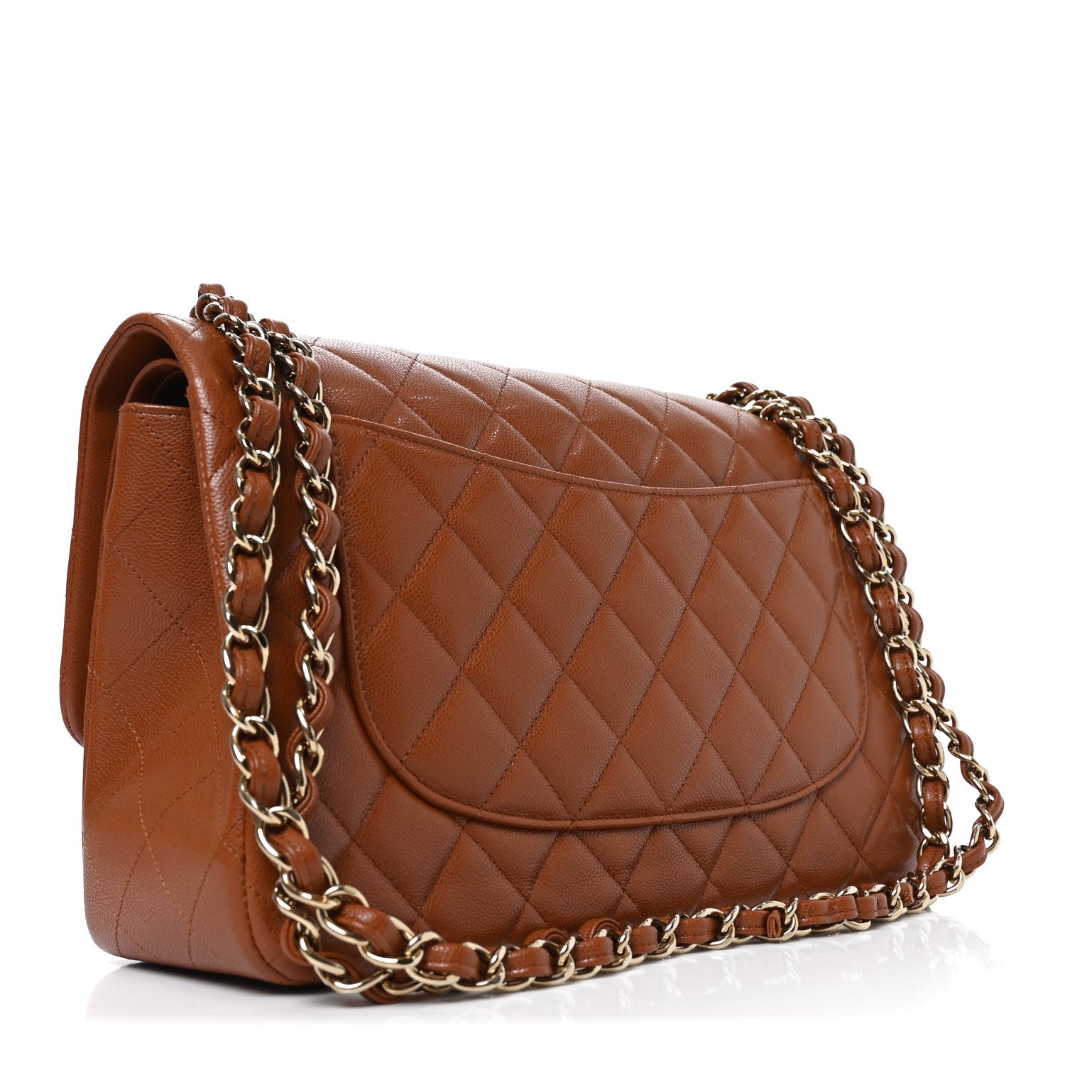 Caviar Quilted Jumbo Double Flap Light Brown