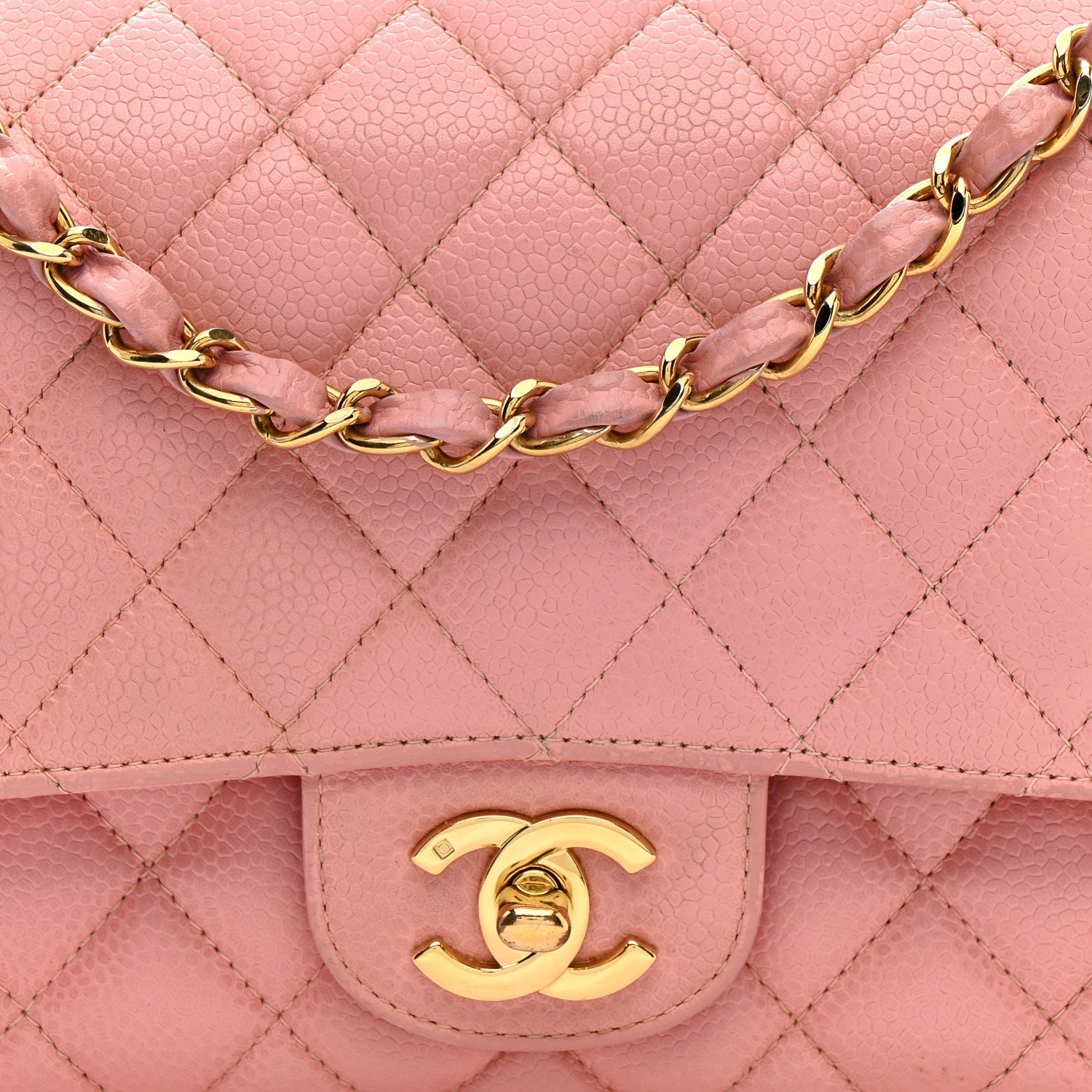 Caviar Quilted Medium Double Flap Pink