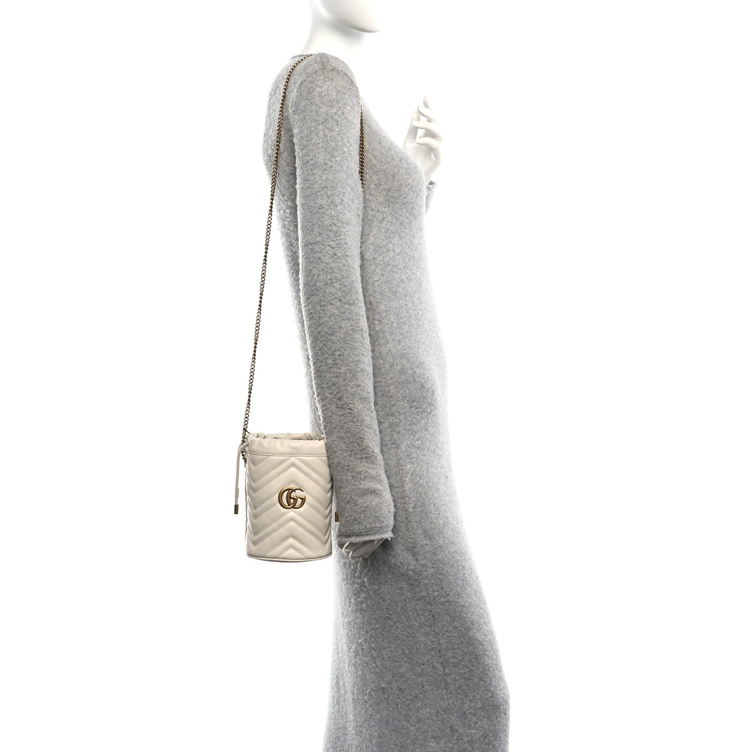 Calfskin Matelasse Mini GG Marmont 2.0 Bucket Bag White