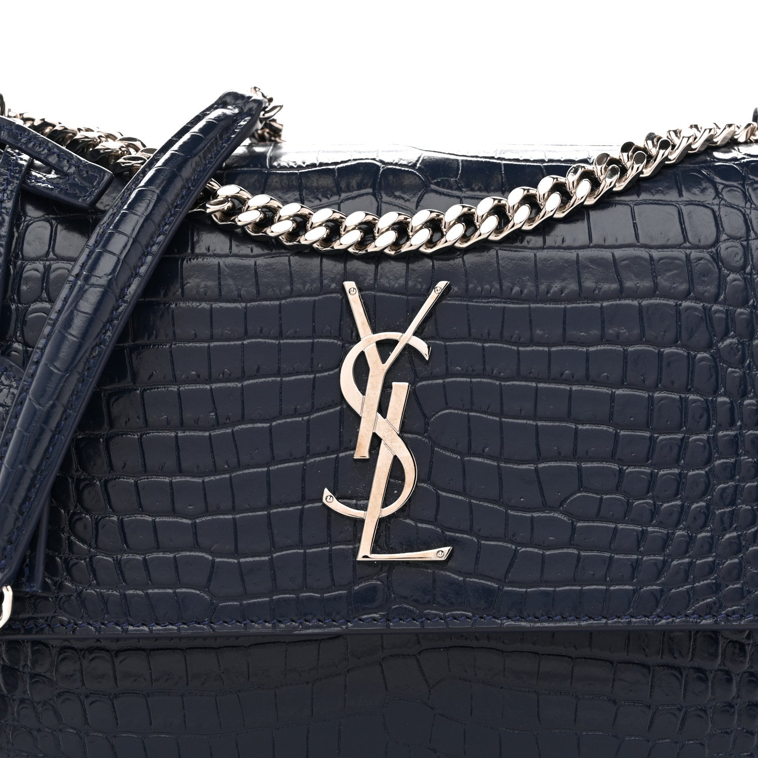 Calfskin Crocodile Embossed Medium Monogram Sunset Navy