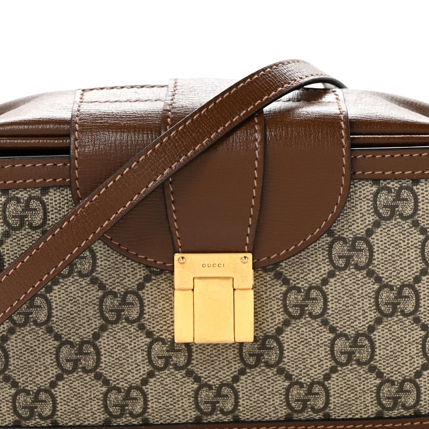 GG Supreme Monogram Mini Clasp Bag Beige Brown