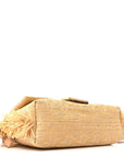 Fabric Jacquard Raffia Straw Fringe Medium Mamma Baguette Beige