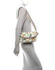 Canvas Vitello Seta FF Multicolor Embroidered Baguette Grezzo Multicolor Latte