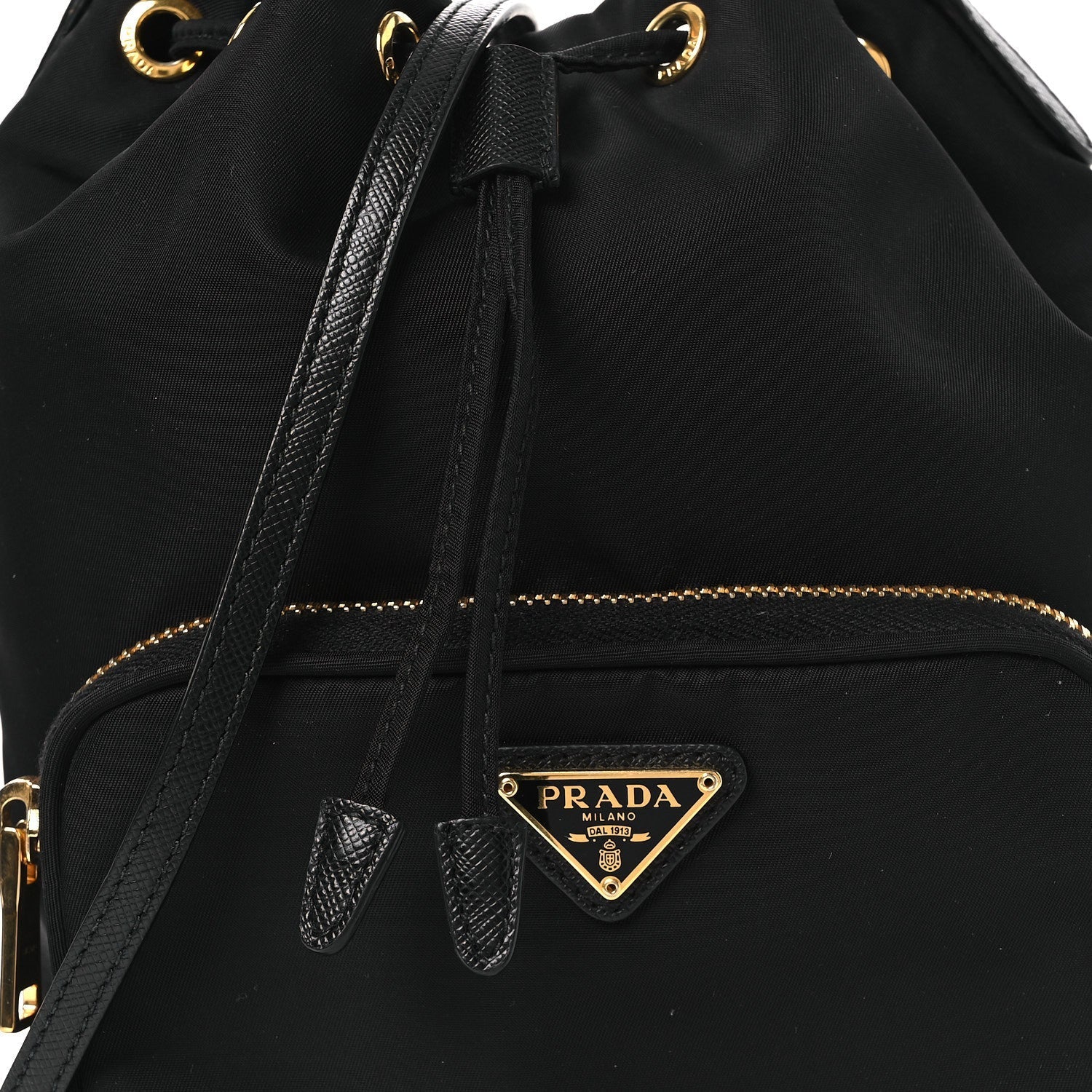 Nylon Vela Saffiano Mini Bucket Crossbody Bag Black