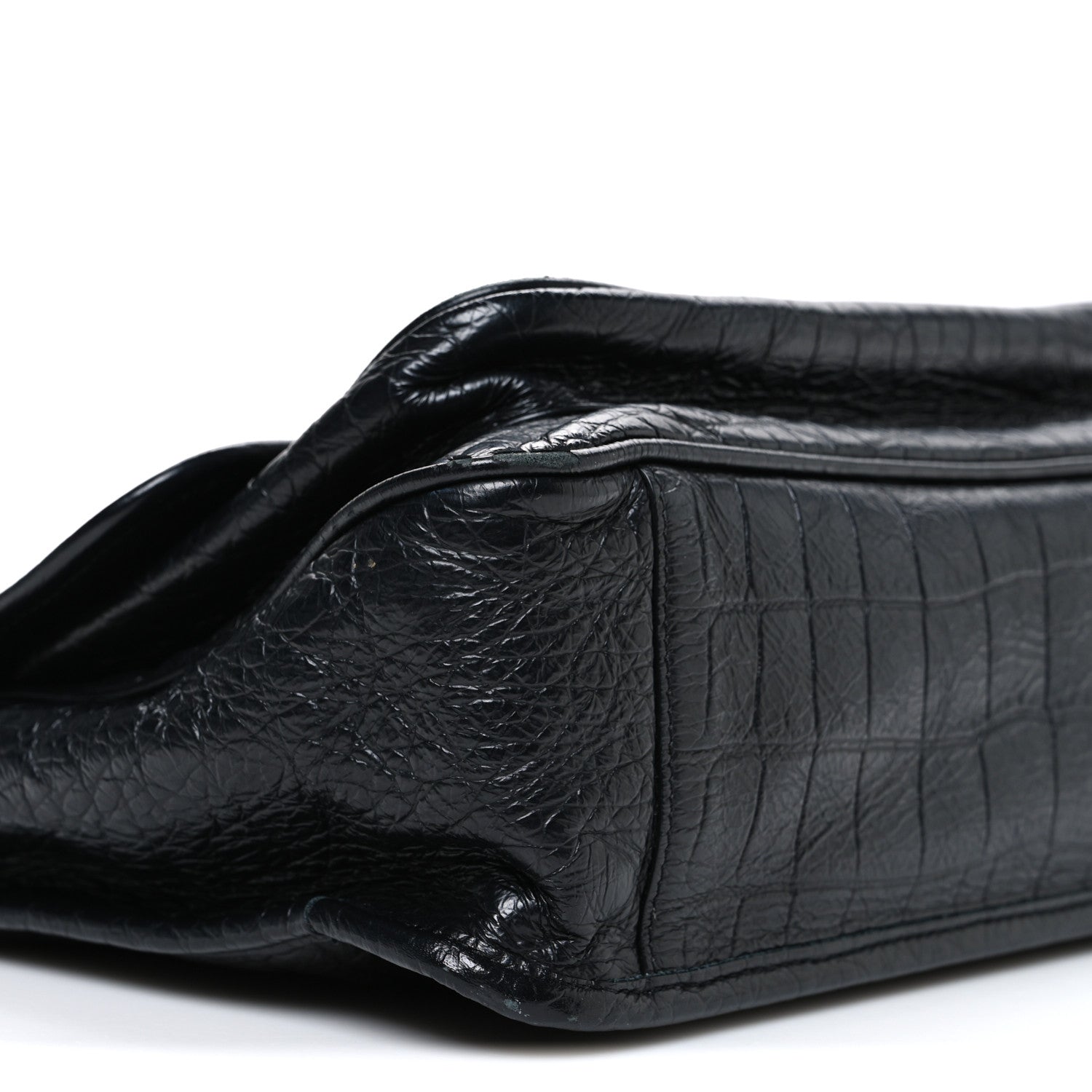 Crocodile Embossed Lambskin Monogram Medium Niki Chain Satchel Black