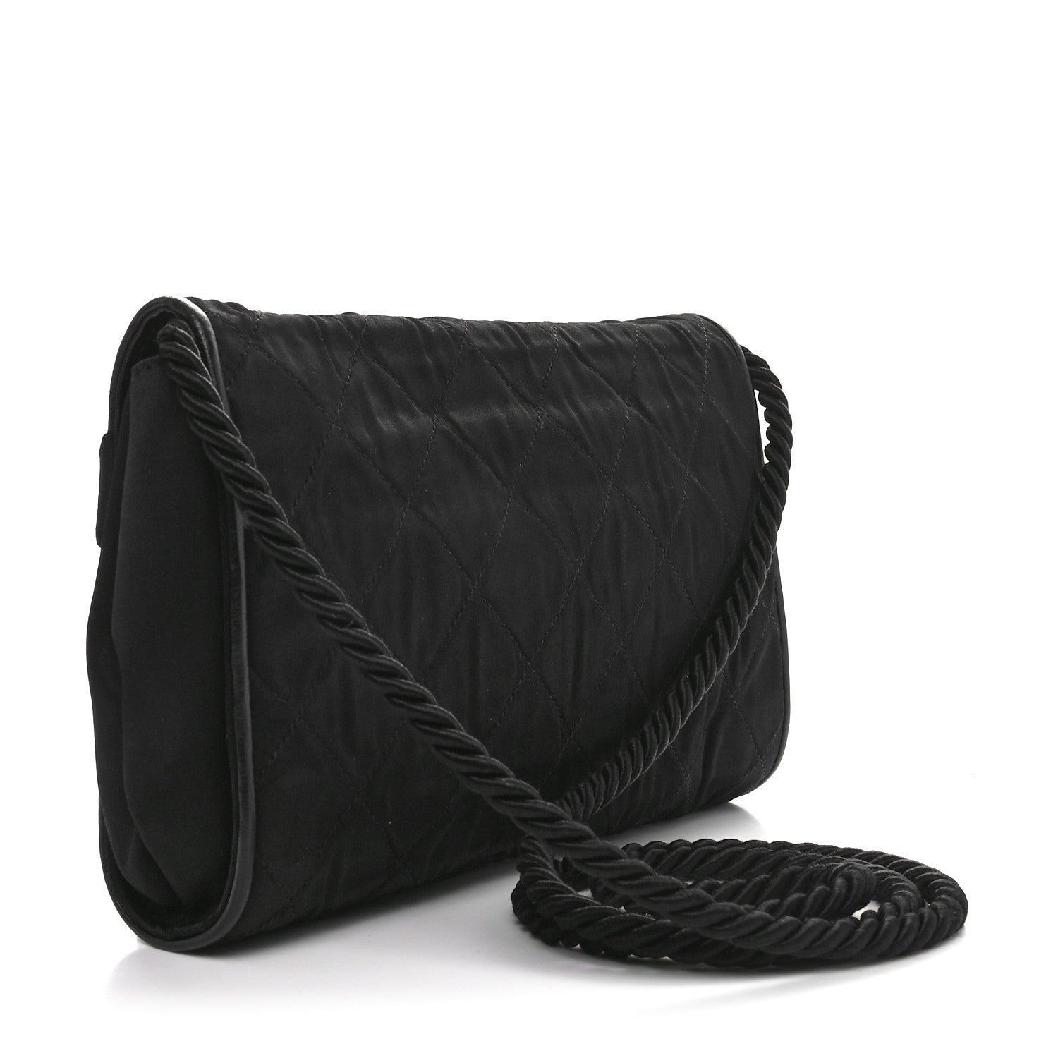 Fabric Quilted Crystal Envelope Small Flap Black