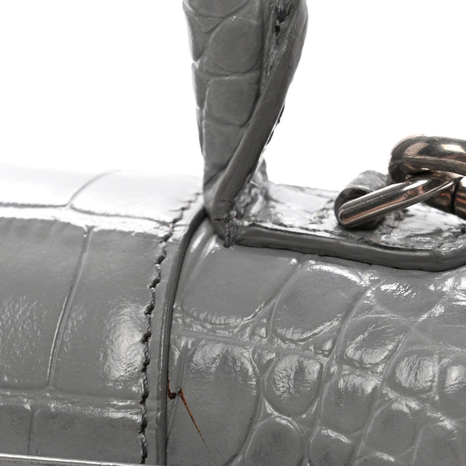 Shiny Calfskin Crocodile Embossed Hourglass Top Handle Bag XS BLCG Grey