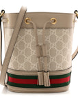 GG Supreme Monogram Textured Calfskin Web Mini Ophidia Bucket Bag Beige Ebony Mystic White Oatmeal