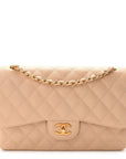 Caviar Quilted Jumbo Double Flap Light Beige