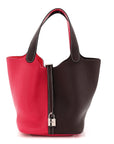 Taurillon Clemence Casaque Picotin Lock 18 PM Rouge Sellier Framboise