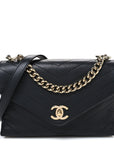 Lambskin Chevron Stitched Medium Envelope Flap Black