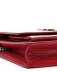 Calfskin Crocodile Embossed Monogram Sunset Chain Wallet Rouge Eros