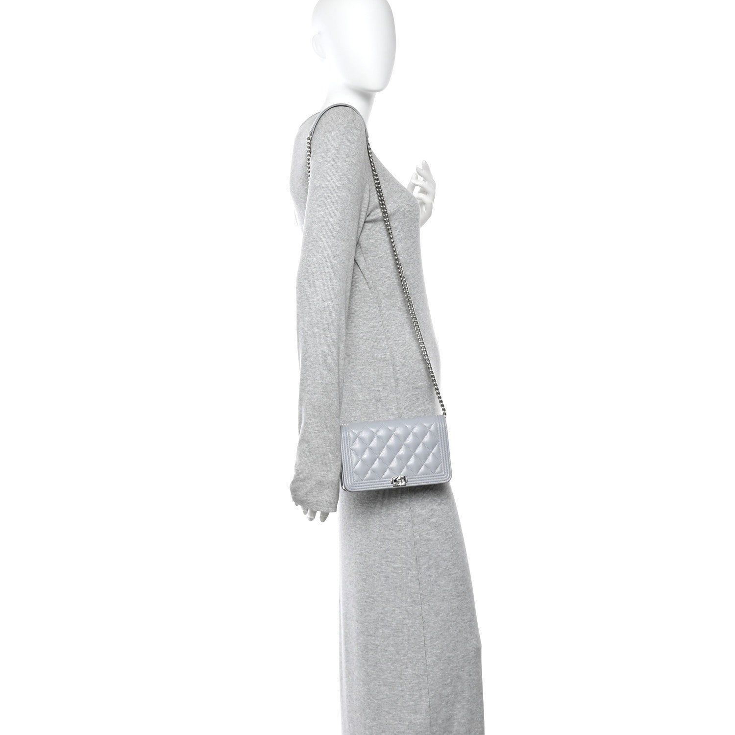 Caviar Quilted Boy Wallet On Chain WOC Grey