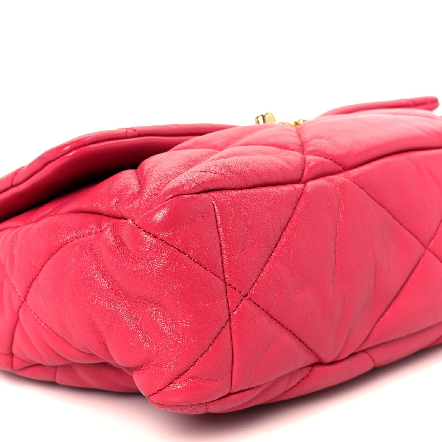Goatskin Quilted Large CHNL 19 Flap Dark Pink