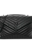 Calfskin Y Quilted Monogram Monochrome Large Loulou Chain Satchel Black
