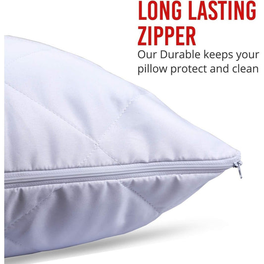 Vaccaro Ultra Luxe Quilted Zipped Pillow Protectors - 50 x 75 cm - White