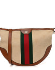 Vintage Canvas Calfskin Web Large Ophidia Half Moon Hobo Sand Light Cuir