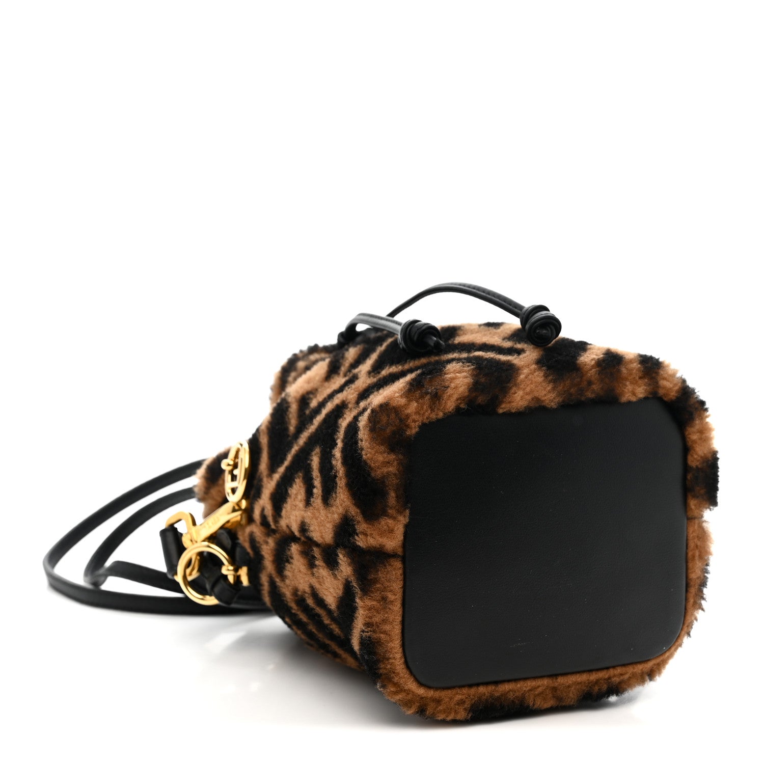 Shearling Vitello Dolce F is FNDI Macro FF 1974 Mini Mon Tresor Bucket Bag Tobacco Black