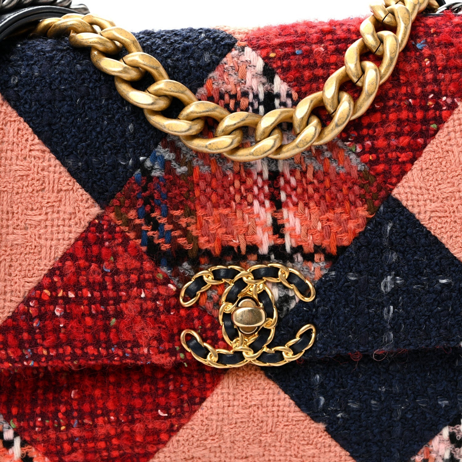 Tweed Quilted Medium CHNL 19 Flap Red Navy Multicolor