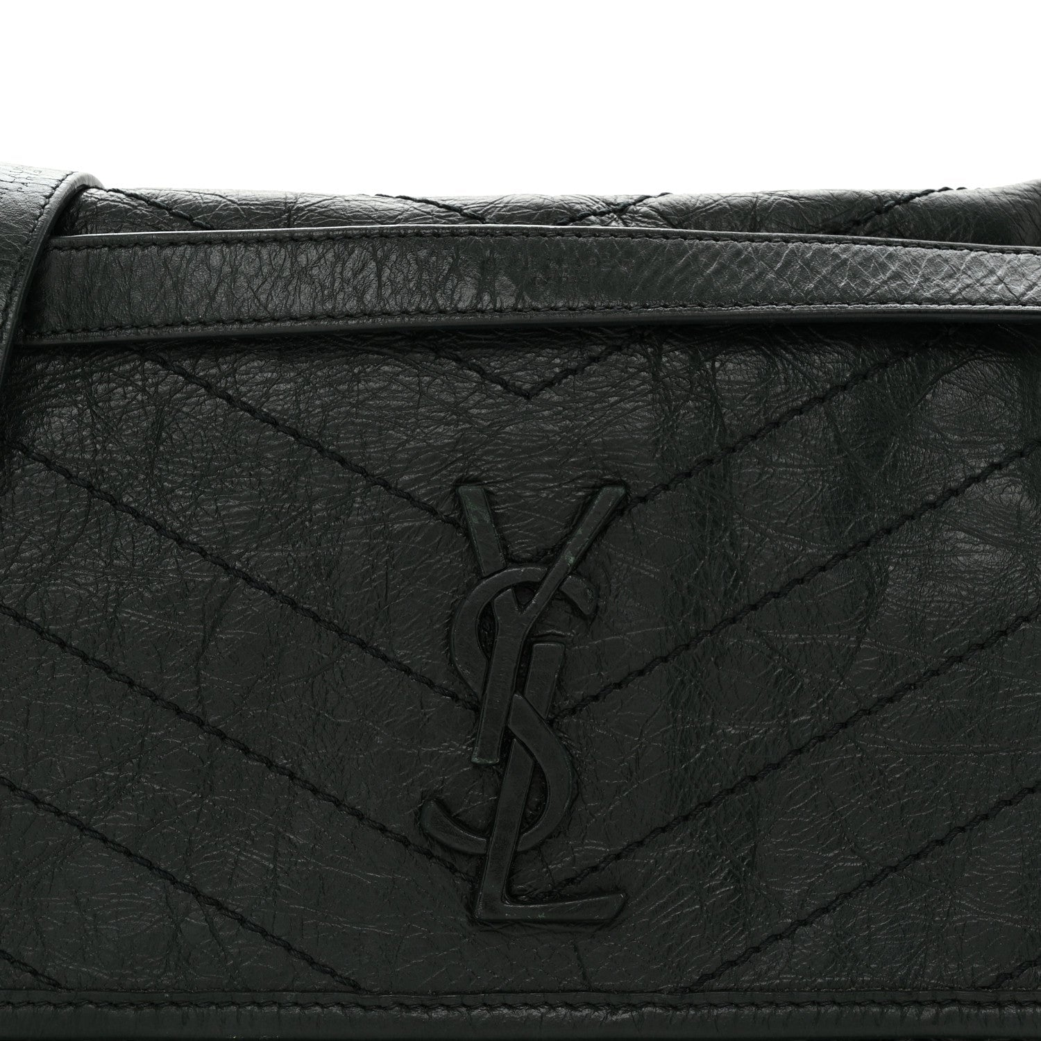 Crinkled Lambskin Matelasse Monogram Medium Niki Chain Satchel Dark Green