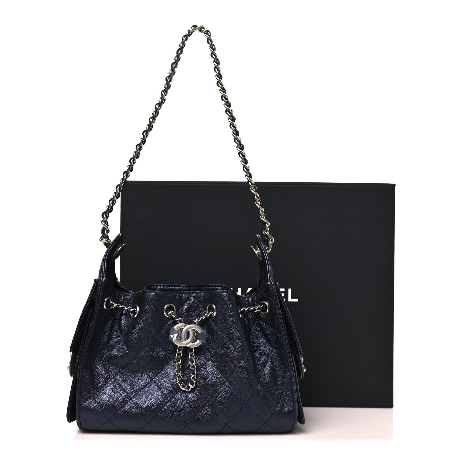 Metallic Caviar Quilted Mini CHNL 25 Handbag Dark Blue