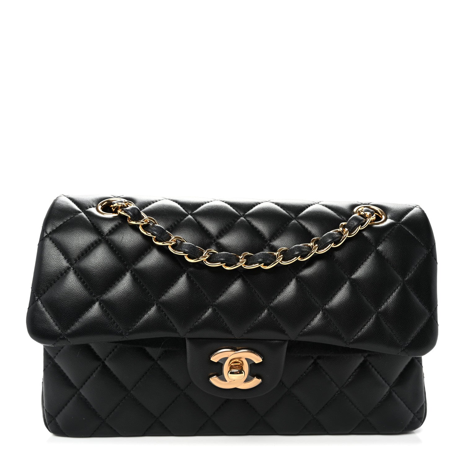 Lambskin Quilted Small Double Flap Black