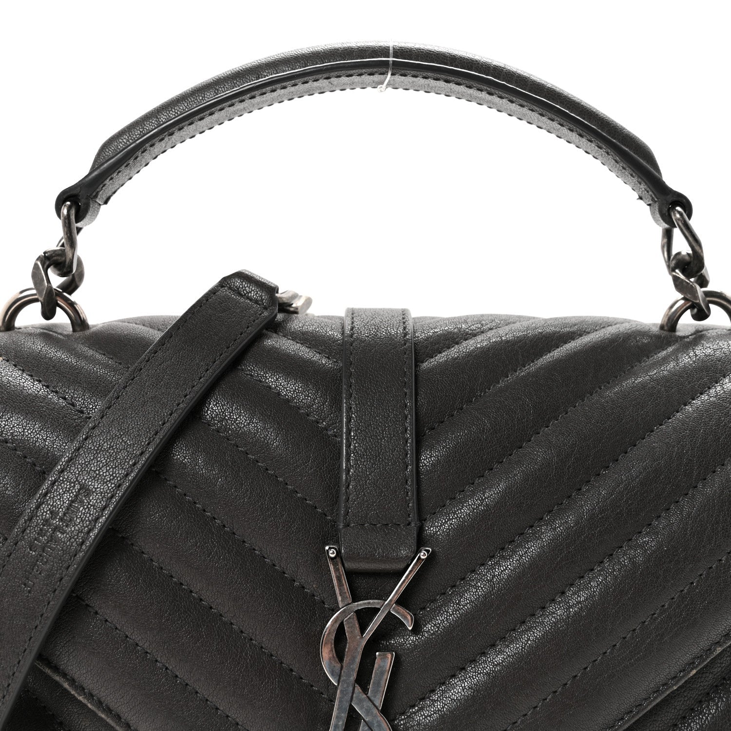 Sheepskin Matelasse Chevron Monogram Medium College Bag Asphalt
