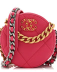 Lambskin Quilted CHNL 19 Round Clutch With Chain Pink