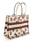 Canvas Embroidered Dragon Zodiac Medium Book Tote White Multicolor