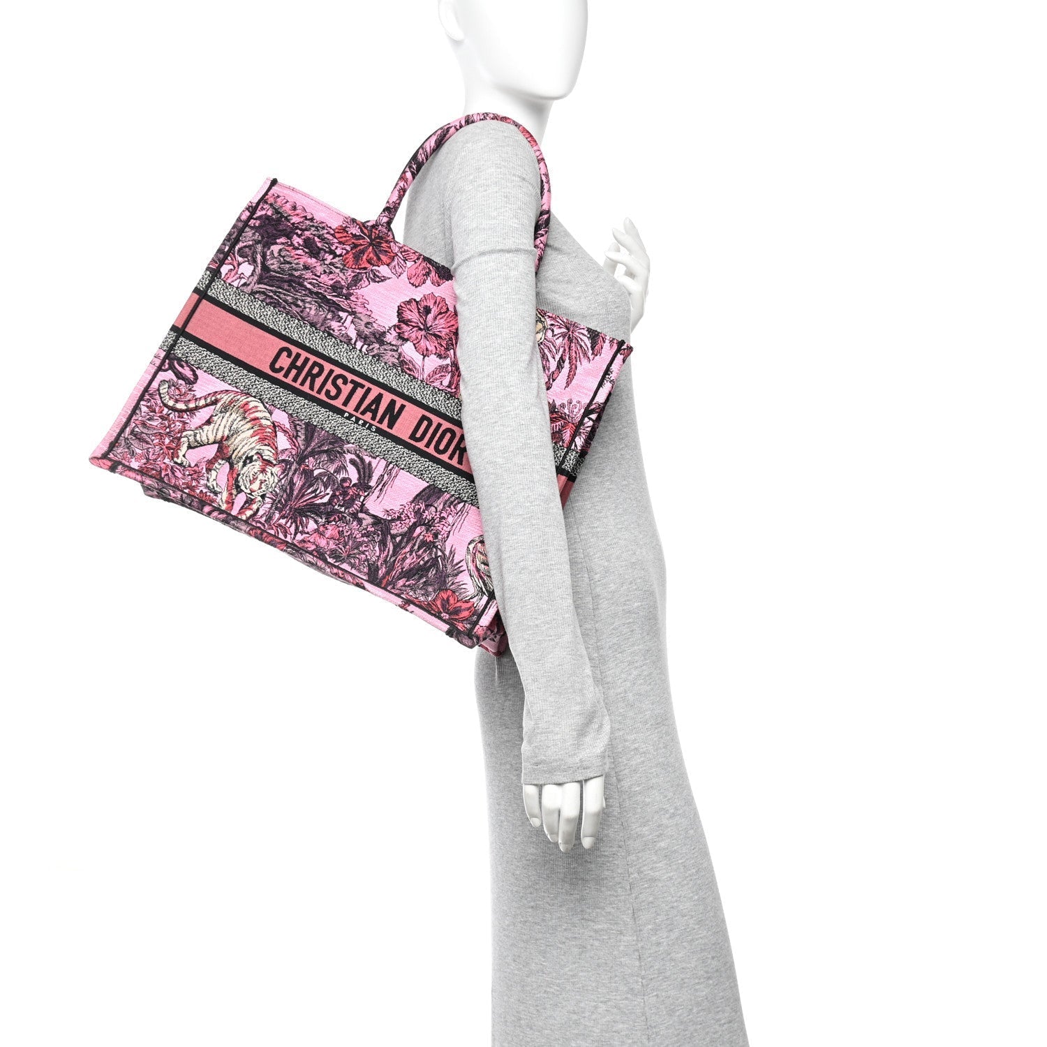 Canvas Embroidered Large Toile de Jouy Voyage Book Tote Fuchsia Multicolor