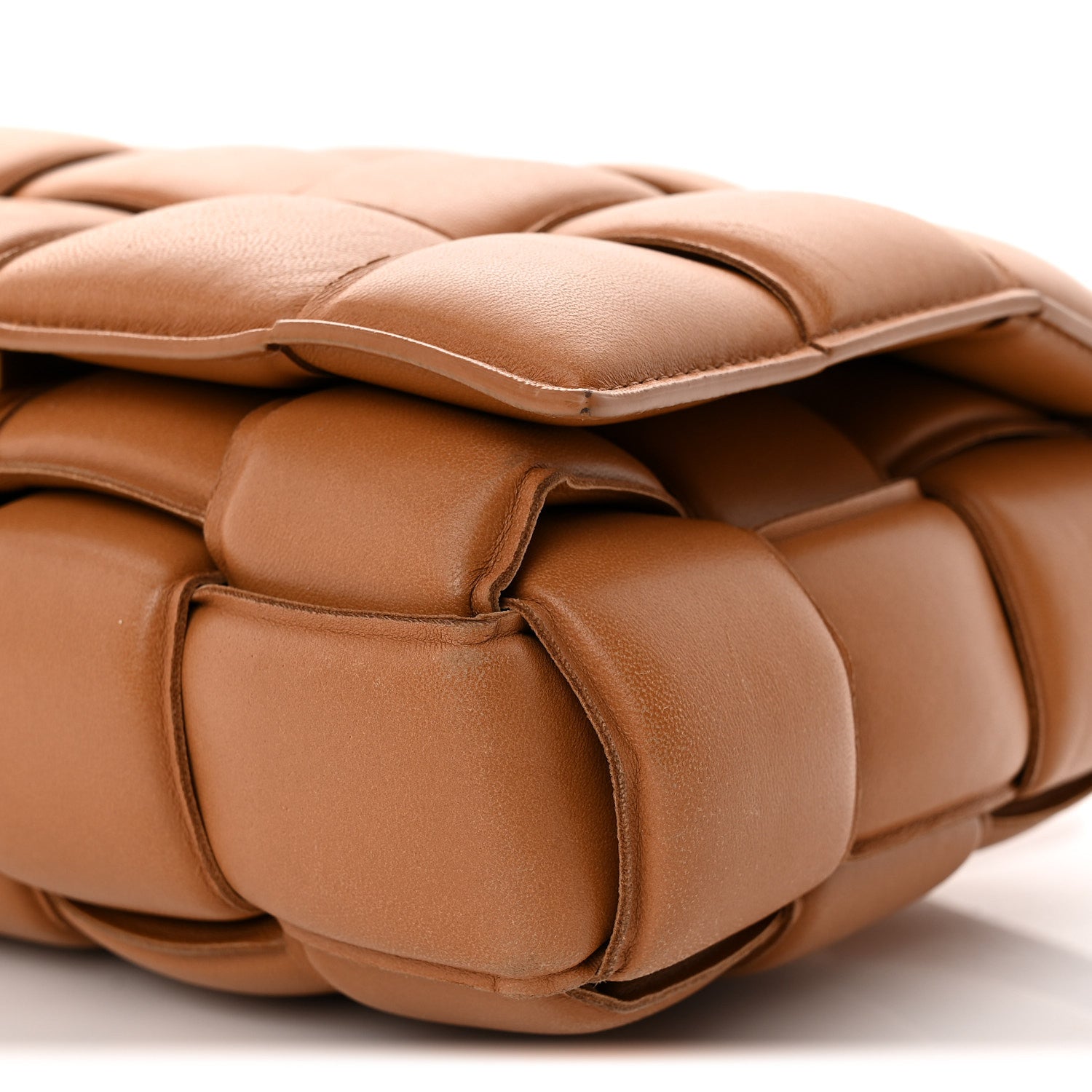 Nappa Maxi Intreccio Padded Cassette Crossbody Bag Caramel