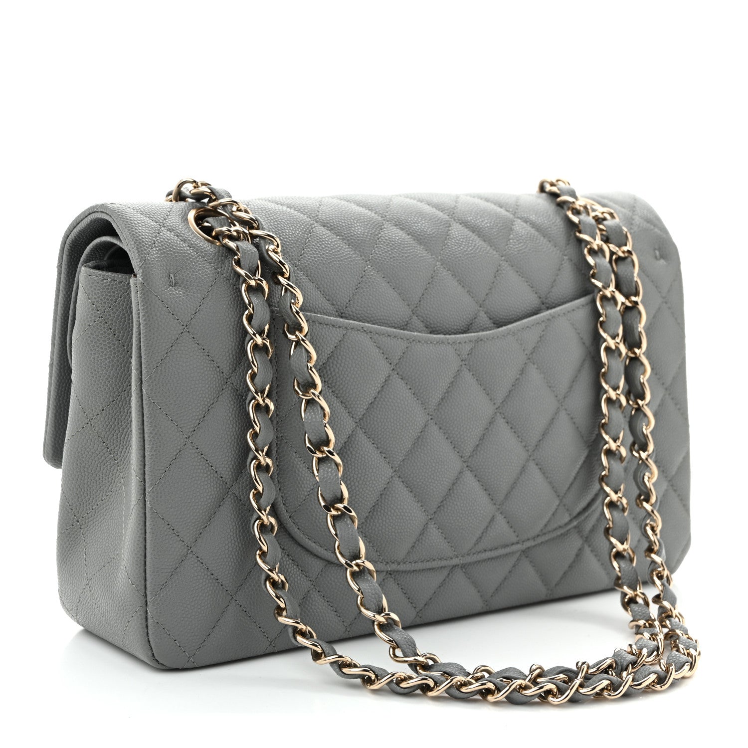 Caviar Quilted Medium Double Flap Grey