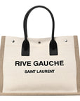 Linen Calfskin Small Rive Gauche Tote Greggio Natural