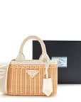 Wicker Canvas Mini Tote Tan White