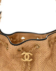 Braided Raffia Calfskin Quilted Mini CHNL 25 Handbag Beige Black