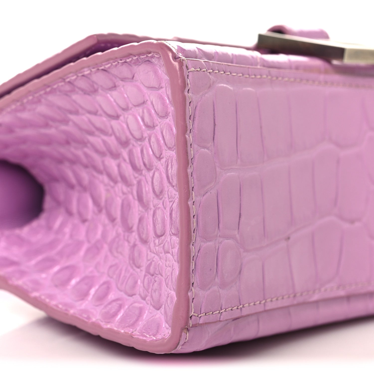 Shiny Calfskin Crocodile Embossed Hourglass Top Handle Bag XS Lilac