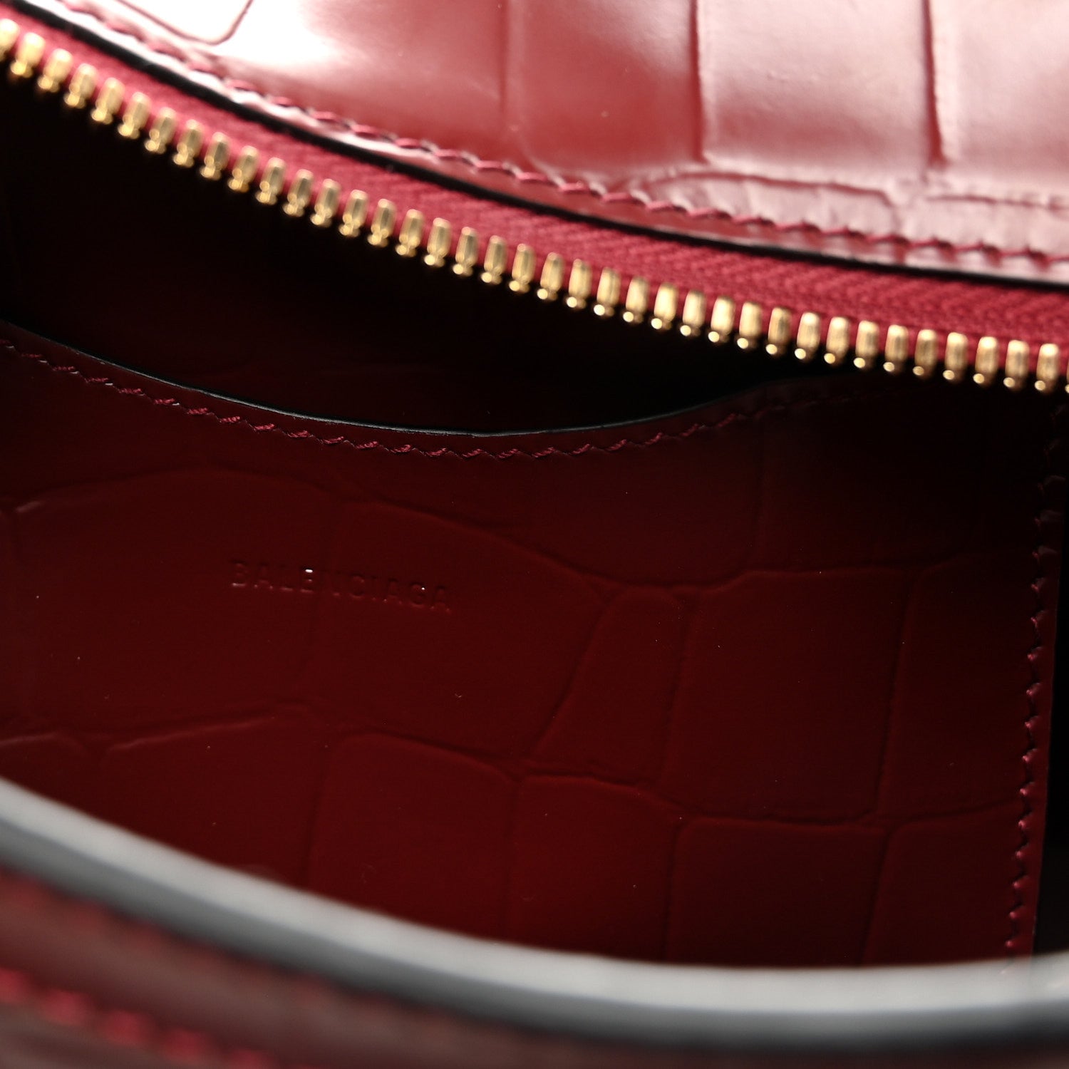 Semi Shiny Calfskin Crocodile Embossed Neo Classic Gold Hardware Mini City Dark Red