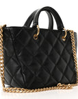 Lambskin Quilted Small Top Handle Shopping Bag Black