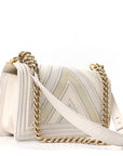 Caviar Calfskin Chevron Medium Boy Flap White