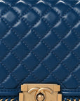 Calfskin Quilted Medium Boy Top Handle Flap Blue