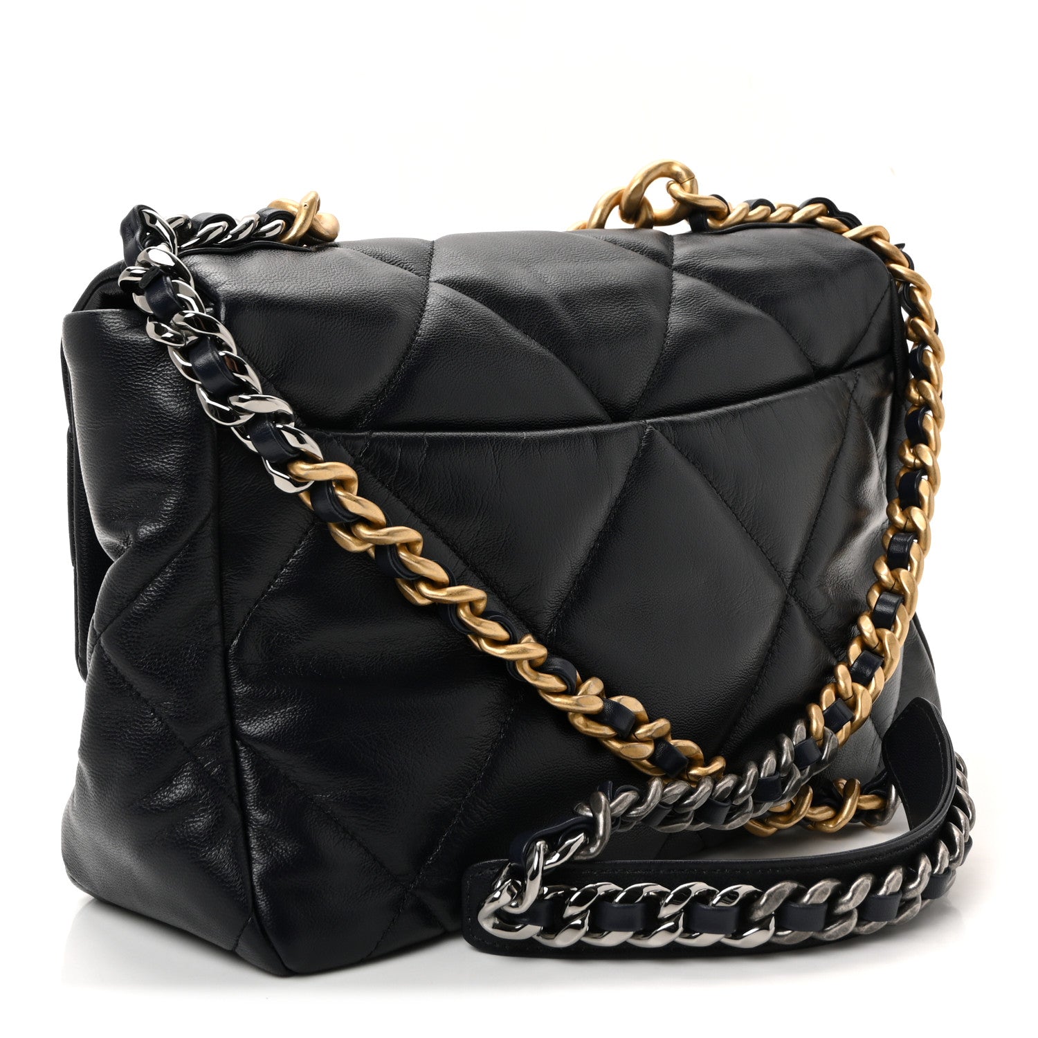 Goatskin Quilted Large CHNL 19 Flap Navy Blue