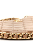 Shiny Crumpled Lambskin Quilted Trendy Chain Around Hobo Dark Beige