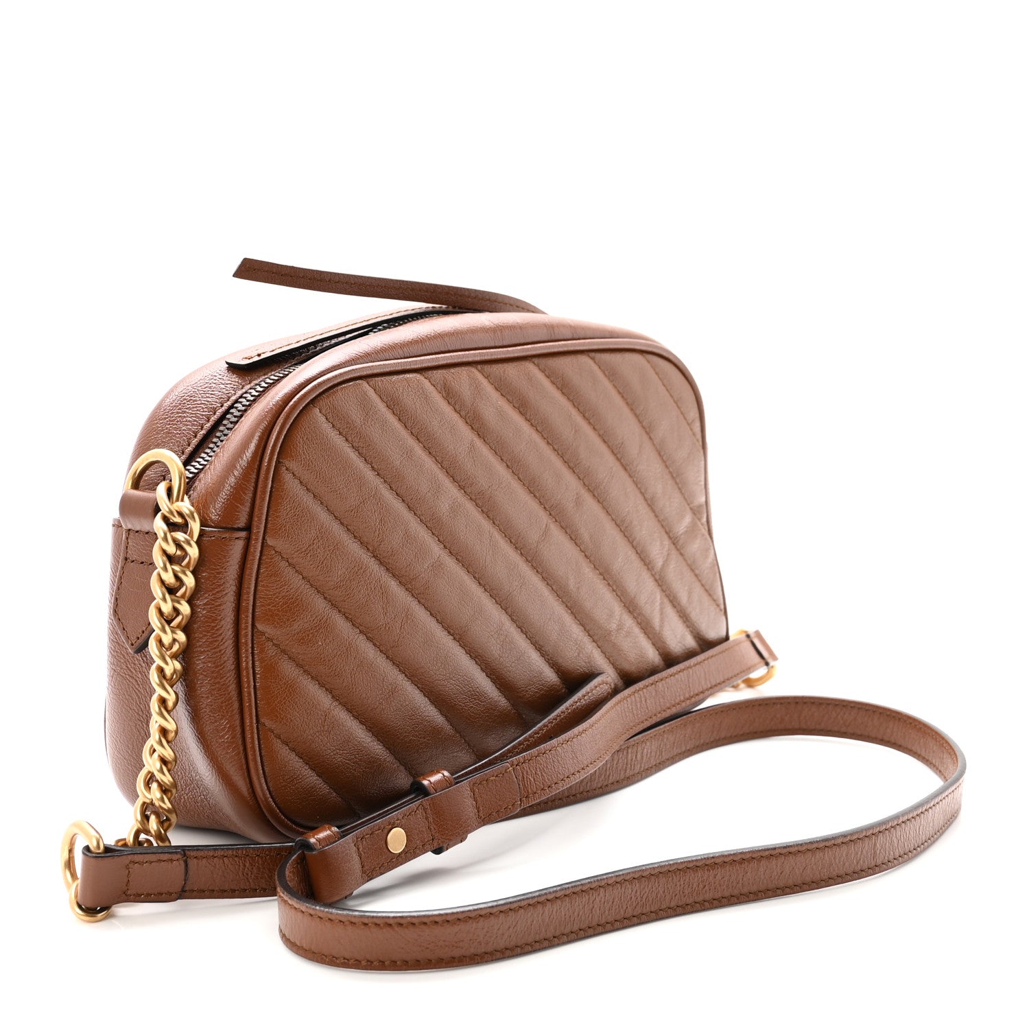 Glazed Calfskin Matelasse Diagonal Small GG Marmont Chain Shoulder Bag Cuir